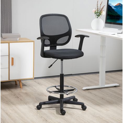 Bürostuhl höhenverstellbar mit Fußring 120 kg Schwarz OKMYHOME (1/3)