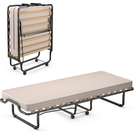 Cama plegable de 90 x 200 x 41 cm con cómodo colchón de espuma viscoelástica en beige diseño moderno 200012376