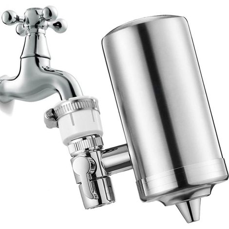 Trinkwasserfilter mit Wasserhahnanschluss, inklusive einer vorinstallierten Filterkartusche. Entfernt Verunreinigungen, Schwermetalle und Chlor. Aktivkohle-Wasserfilter. Geruchsneutralisierend. Metall (1/5)