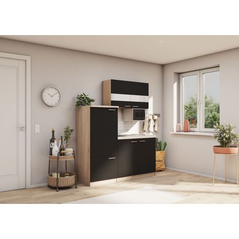 Küche Miniküche Single Eiche Schwarz  Kühlschrank Luis 160 cm Respekta