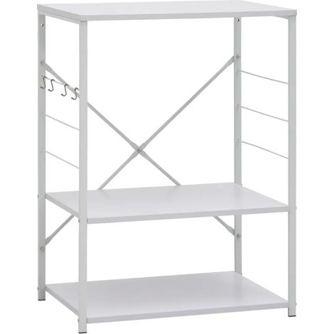 Armoire à micro-ondes à 3 niveaux cuisine 60 x 39,6 x 79,5 cm robuste espace de rangement en bois blanc (1/5)