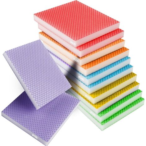 Éponges Abrasives Sèches et Humides, Grain 120 à 400, 12 Pièces, pour Bois Métal Carrosserie Céramique, 10x7x1.2cm (1/3)