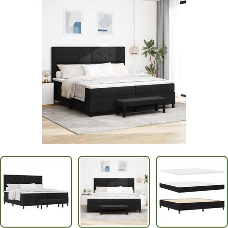 Matelas à fermeté moyenne - Lit à ressorts avec matelas Noir 200 x 200 cm tissu (1/5)