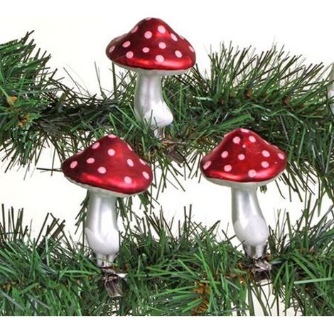 Deko-Fliegenpilz aus Glas zum Klemmen 3er-Set 8cm Weihnachtsbaumschmuck Pilz Weihnachtsdeko Weihnachtsbaumdeko Christbaumschmuck Glitzer Clip Baumdeko Advent Winterdeko Festliche Dekoration