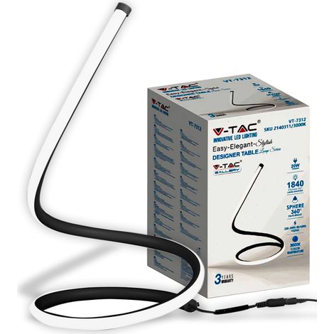 Lámpara de mesa led v-tac cable enchufe ue 20w 3000k negro vt-7312 - 2140311 (1/5)