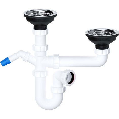 Kitchen Sink Waste Trap Kit + 90mm Basket Strainer Plugs Double OR Bowl and Half (1/4)