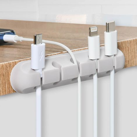 Fermacavi con 5 scomparti, organizer per cavi da scrivania, supporto antiscivolo, adatto per uffici e camere da letto, colore bianco. (1/2)