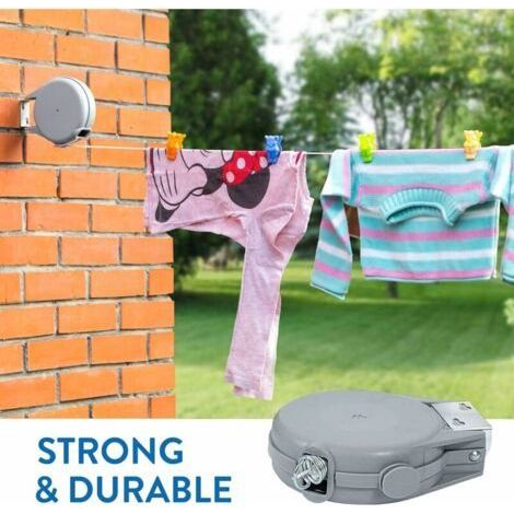 Corde à linge rétractable de 15 m, corde à linge très solide et durable, mécanisme rétractable automatique, facile à installer au mur, étendoir de jardin (1/3)