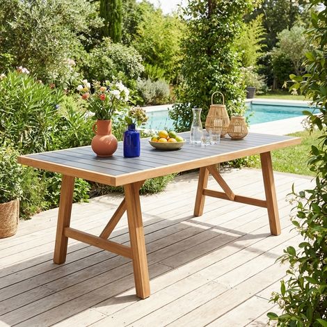 Table de jardin bois d'acacia et aluminium 8 places anthracite - Eldora