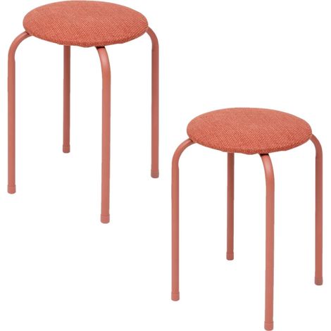 Lot de 2 tabourets d'appoint en métal et tissu chiné FLEXY