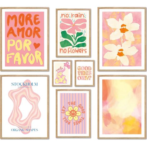 JSSEVN - Juego de 8 pósteres de arte mural sobre la dopamina - Flores rosa pastel y citas artísticas, sin marco, decoración de pared (1/3)