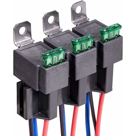 Lot de 3 relais automobile 12V – 4 broches SPST – Fusibles à lame ATO/ATC 30A – Installation facile avec fils 14/16 AWG (1/5)