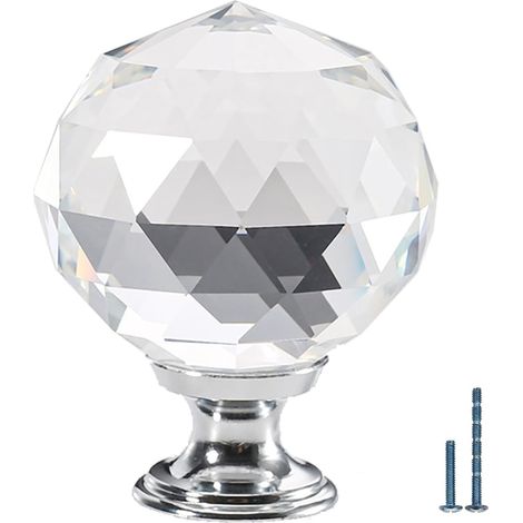 12 pièces boutons de tiroir en cristal, poignée de bouton de meuble en cristal de 40 mm poignées de garde-robe modernes pour boutons de tiroir d'armoire transparents (1/5)