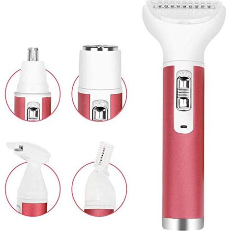 Epilateur Électrique - Tête Flottante - Étanche - Rechargeable USB - Pour Visage Corps Bikini Sourcils Nez Oreilles - 5 Têtes Incluses (1/5)