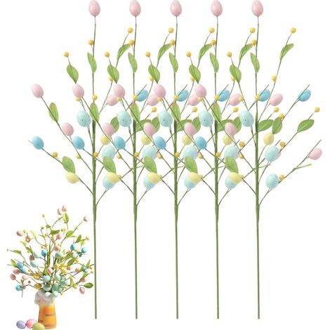 Décorations de Pâques 5 Pièces Décor d'Oeufs Colorés pour Vase Œufs de Pâques et Baies sur Tiges Décoration d'Intérieur pour Maison, Bureau, Fête Printanière et Estivale (1/5)