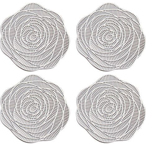 Sous-Verre - Rond - PVC Pressé - Motif Rosace - 9,5 cm - Pour Table à Manger et Décoration Intérieure - Lot de 4 (1/4)