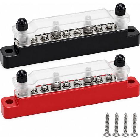 2 Barres de Distribution 12V-48V DC 150A Bloc de Distribution D'alimentation Électrique avec 4 Boulons M6 et 6 Vis M4 Courant élevé Busbar pour Voiture Bateau Camping Car Camio (1/5)