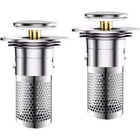Lot de 2 bouchons de lavabo pour bonde de lavabo de 34 à 40 mm avec tamis à cheveux, bonde pop-up universelle, écoulement rapide (1/5)