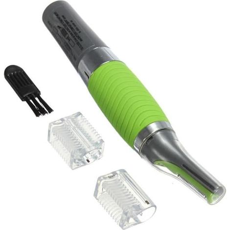 Tondeuse NEUFU pour nez, oreilles, moustache et sourcils - Acier inoxydable allemand - Pile AAA - Vert et gris (1/4)