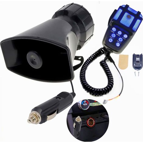 Alarme de voiture Connecter le klaxon allume - cigare 7 tons Klaxon de voiture Bleu et noir 135db Car Horn Amplificateur sonore d'urgence avec microphone pa System pour 12V camion bateau ect (1/5)