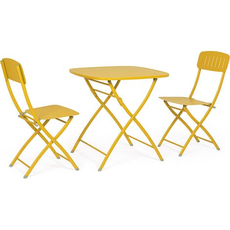 Set Tavolo + 2 Sedie Pieghevoli in Acciaio E-Coating Giallo (1/5)