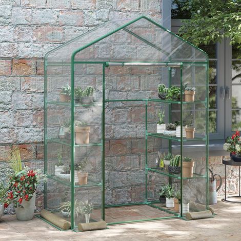 Serre de jardin en acier et PVC transparent avec porte enroulable, 143 x 73 x 195 cm, verte