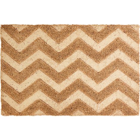 Felpudo moderno de interior 40 x 60 cm motivo zigzag fibra de coco antideslizante reverso de PVC natural Ilocos