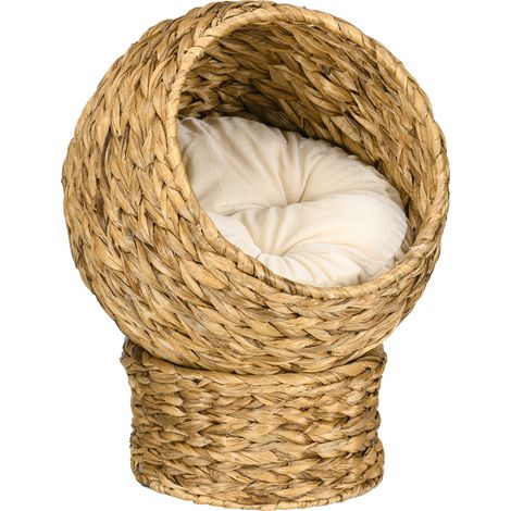 Panier pour chat en jacinthe d'eau naturelle avec coussin amovible 40 x 37 x 51 cm (1/5)