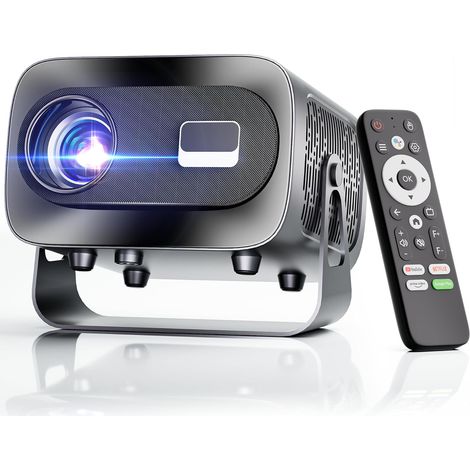 [App Intégrée] Vidéoprojecteur 1080P 4K Supporte Mini Projecteur Home Cinéma Projecteur Video Supporté pour Correction Trapézoïdale Automatique, Android TV BT5.1 360° Rotation, TV Stick/avec HDMI, (1/5)