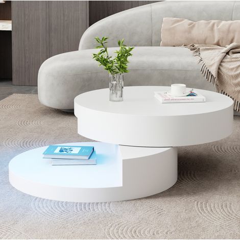 Tavolino girevole 70x70x35,5 cm in MDF bianco con vano contenitore - FLORAGRACE (1/5)