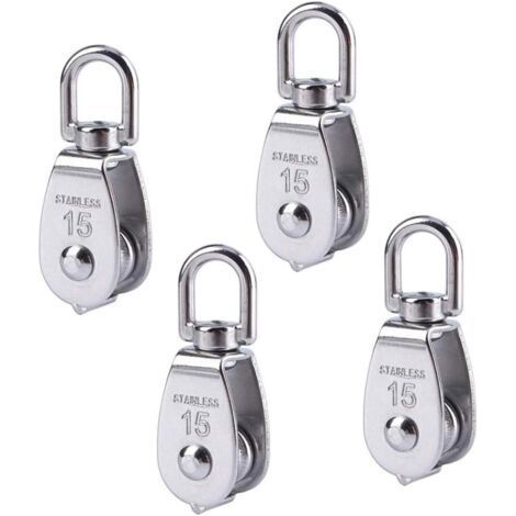 Deflection pulleys for ropes, 304 stainless steel pulley, pulley, rope pulleys, rope pulley fitness load capacity 35 kg, pulley, ships, yachts, 4 pieces, M15 (1/5)