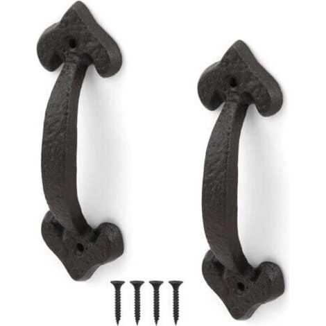 [NIEMALS VERWENDET] Set mit 2 Schiebetürgriffen, antike Gusseisen-Türgriffe, Vintage-Türgriffe, komplettes Zubehörsortiment für Schuppentüren, Garagen, Schränke