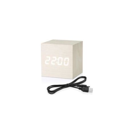 Questa sveglia digitale bianca è un mini cubo di legno dal design moderno, dotato di luce LED che visualizza l'ora, la data e la temperatura. È ideale per camerette, camere da letto, case e altro anco