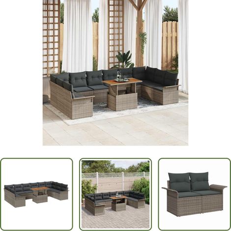 vidaXL Balkonsofa - Garten-Sofa-Set mit Speicher 11 pcs Grau Poly Rattan (1/5)