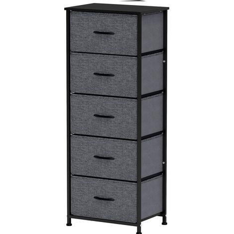 Commode 5 tiroirs meuble de rangement tiroir en tissu pliant - structure acier noir - 45 x 30 x 116 cm gris foncé (1/5)