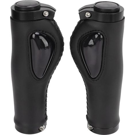 Schwarze Leder-Fahrradgriffe mit beidseitiger Arretierung und Stoßdämpfung für Mountainbikes und Rennräder. (1/5)