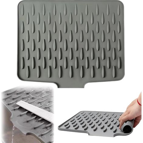 1 Tapis Égouttoir, Silicone, 40x32.5cm, Gris, Drainage Incliné, Antidérapant, Résistant Chaleur, Cuisine (1/5)