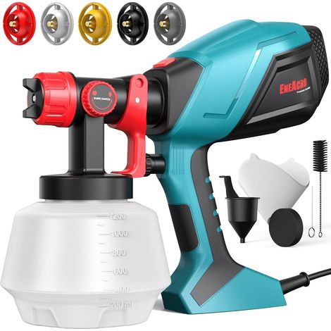 700W Pistolet à Peinture HVLP 1200ml, Débit et Angle de Pulvérisation Réglables, avec 5 Buses en Laiton et Motif de Pulvérisation Ajustable (1/5)