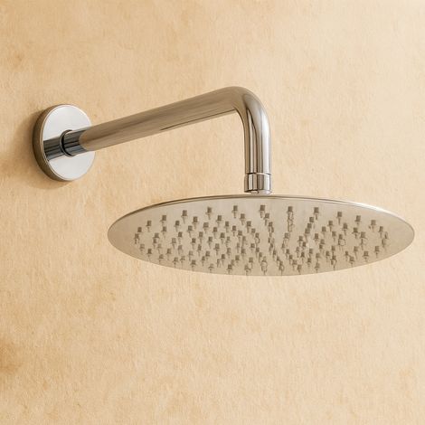 Exagonshop Soffione doccia 30 cm tondo 6,5 mm con braccio in