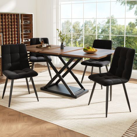 Ensemble repas 5 pièces table extensible (capacité 4 personnes) table 160x80x75 cm + 4 chaises chaises en velours noir table finition noyer (1/5)