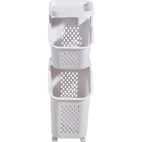Off-white Two-tier Household Double-layer Storage Rack Laundry Basket 24cm W x 39cm D x 75cm H (1/5)