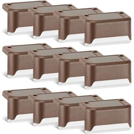 Lot de 12 lampes solaires pour terrasse de jardin - LED blanc chaud - énergie solaire - finition bronze (1/4)