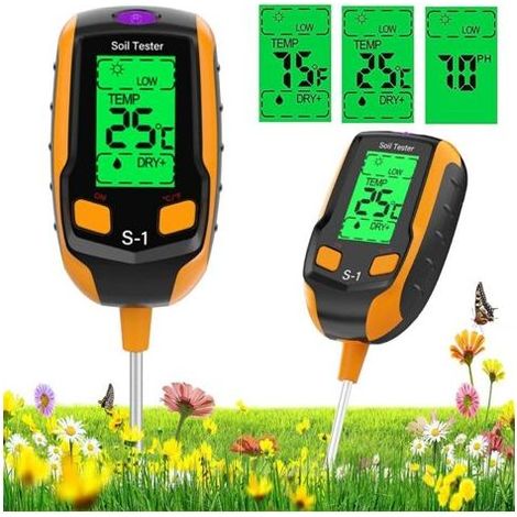 Testeur de pH du sol, humidimètre 4 en 1 pour plantes d'intérieur, testeur d'eau pour plantes, pH du sol, humidité, lumière, température, pour jardin et plantes en pot (1/5)