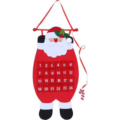 Calendrier en Tissu Non Tissé à Suspendre de Noël de L'avent Rouge, Décorations de Noël Réutilisables et Non Décolorantes, pour Cabinet et Bars (1/5)