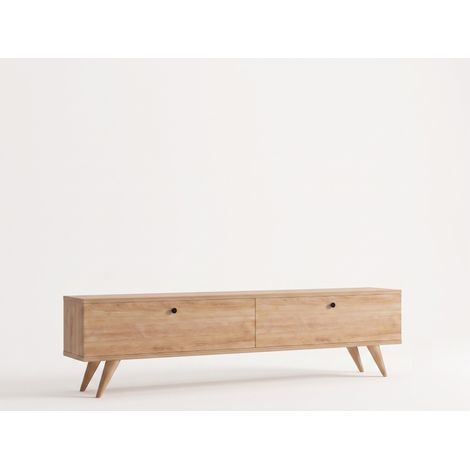 Meuble TV en bois "Paris 140" - 140 x 25 x 40 cm - Chêne Saphir (1/4)