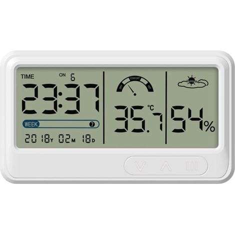 Digitales Hygrometer, elektronisches Temperatur- und Feuchtigkeitsmessgerät mit LCD-Uhrzeit- und Datumsanzeige, Thermometer (1/5)
