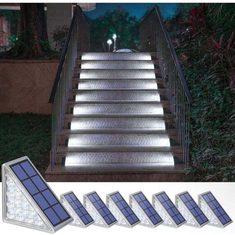 Lot de 8 lampes solaires pour escaliers, escaliers, terrasse, allée, porche, porte d'entrée, trottoir - Blanc froid.. (1/4)