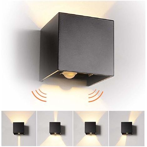 12W LED Aplique de Pared Arriba Abajo Regulable,Moderna Negro Aluminio Interior Lámpara de Pared para Dormitorio Pasillo Salón (Blanco Cálido) (1/4)