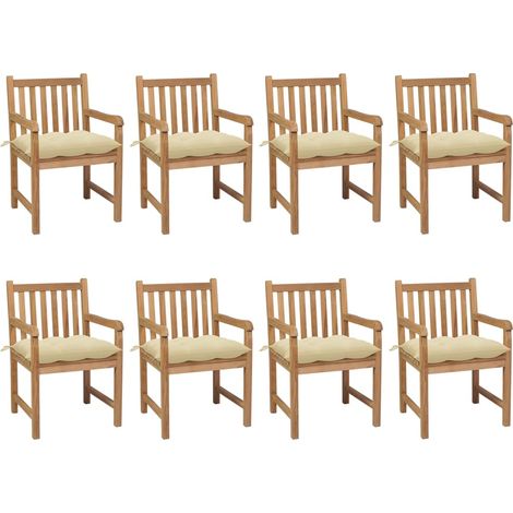 Sillas de jardín 8 uds madera maciza teca cojines crema blanca