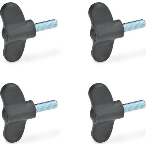 Flügelschraube GN 633-48-M6-20-DSG 4 Stück Flügelgriff schwarz Kunststoff Schraube Stahl M6x20 (1/3)